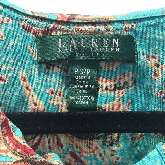 Ralph Lauren womens sleeveless ruffle tank top S teal green paisley southwest - Picture 2 of 6